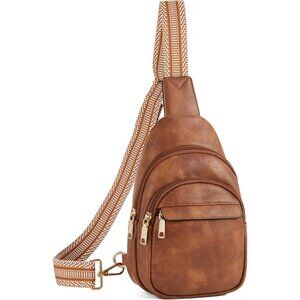 Women Brown Imported PU Leather Small Crossbody Chest Sling Fanny Travel Bag